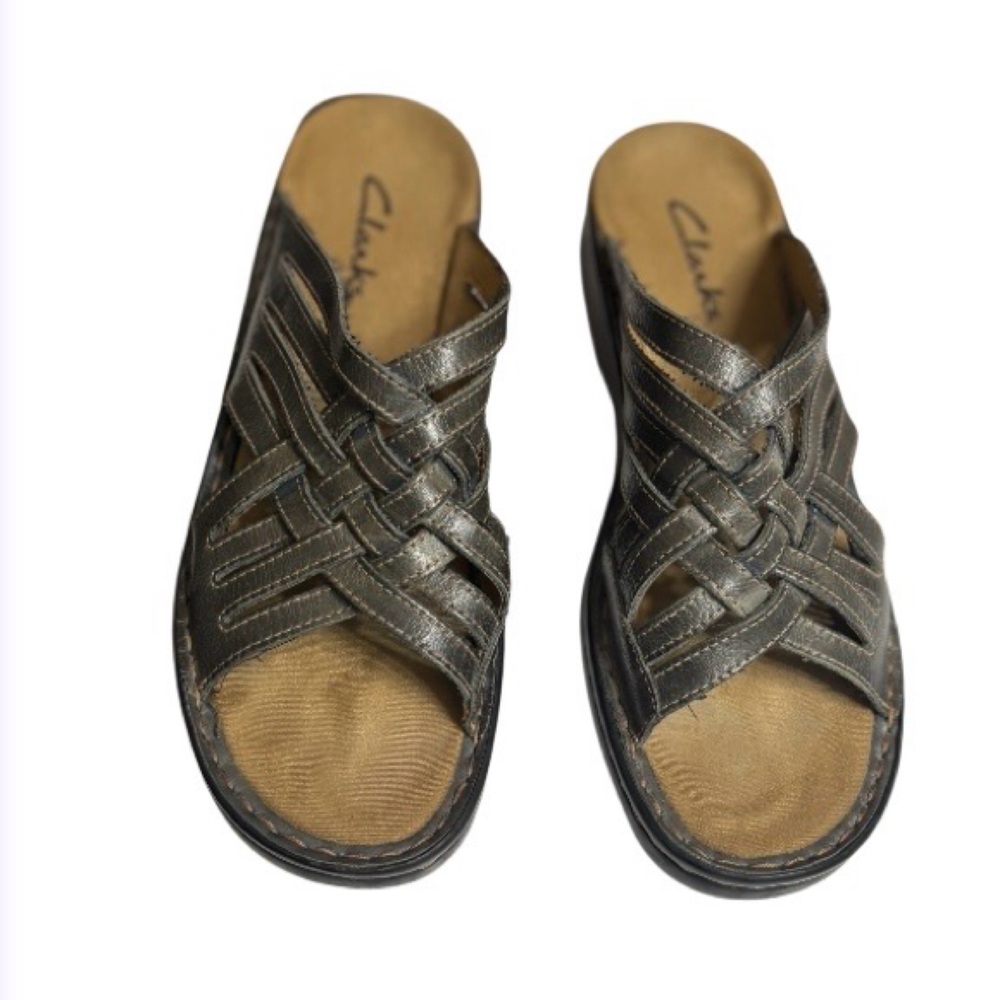 Clarks Lexi Sandals Brown Leather Womens Size 9 Comfort Strappy Wedge Sandals - Picture 11 of 12
